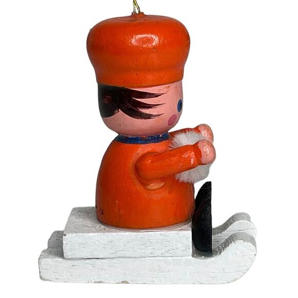 Vintage Wooden Winter Sports Sled Rider Christmas Ornament - Picture 6 of 8